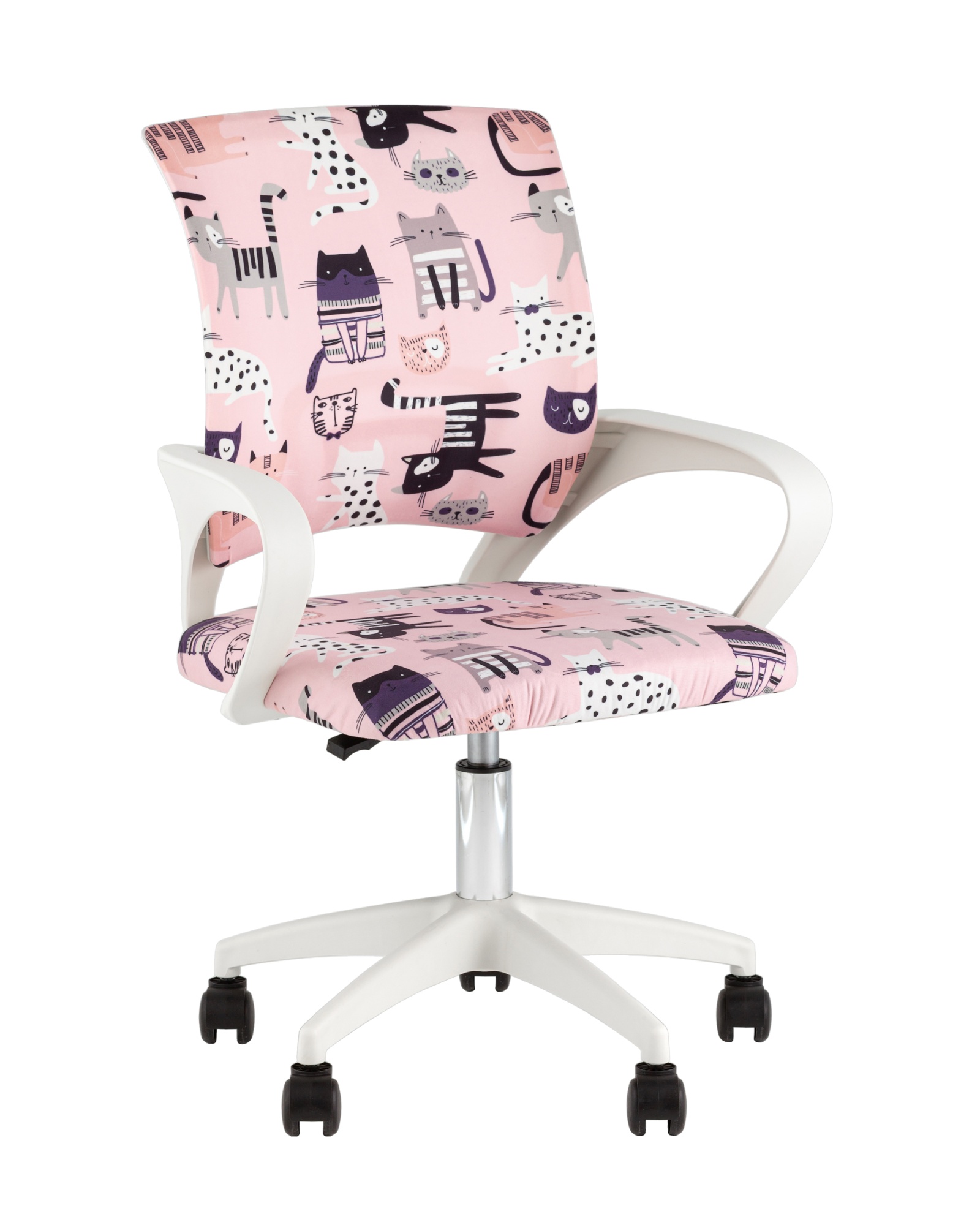 Кресло офисное TopChairs Simple SN Junior принт Pink Cats пластик белый