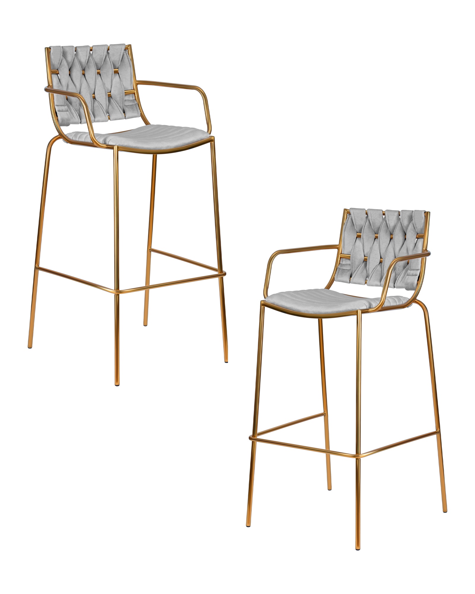 Набор 2 шт Стул барный MILLER GOLD, cветло-серый велюр (135-37)