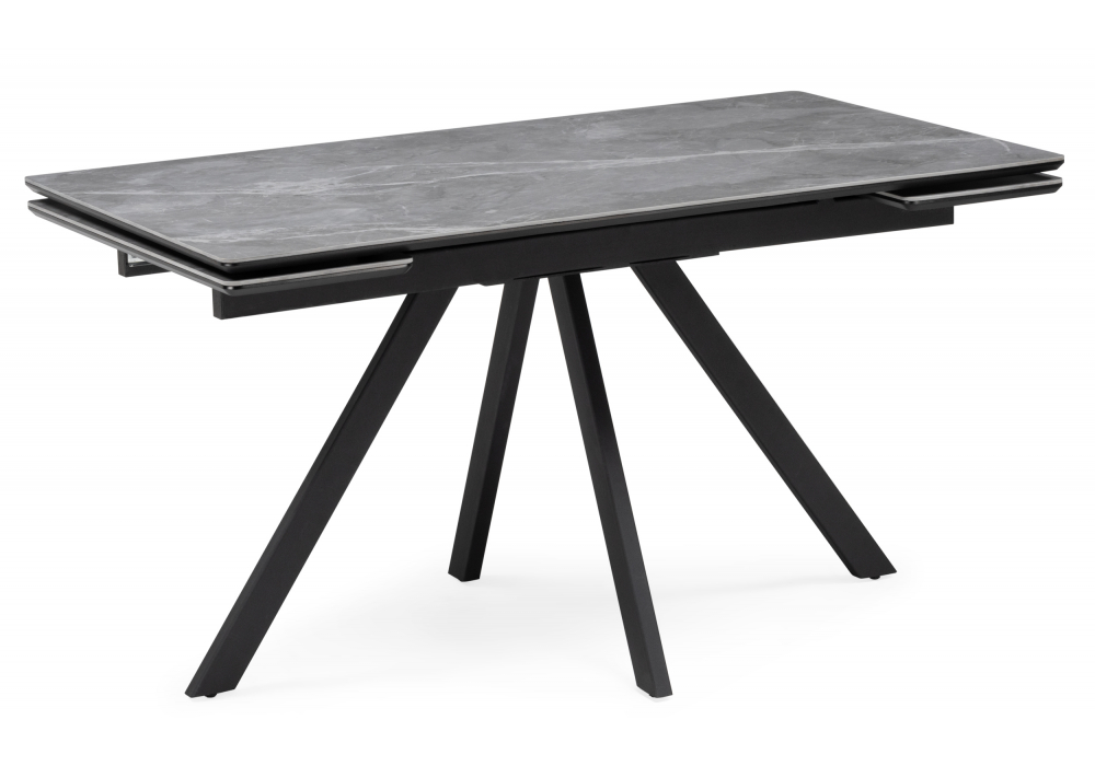 Керамический стол Вилли 140(200)х80 серый мрамор, черный