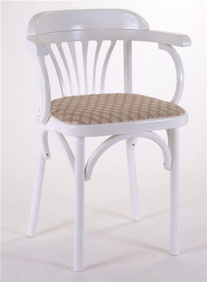 Деревянный стул Венский эмаль белая с мягким сиденьем из ткани 1 бежевый