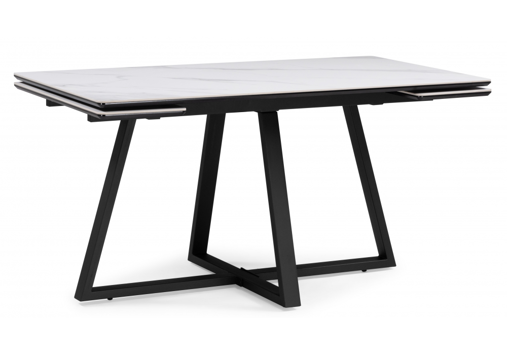 Керамический стол Памелла 140(200)х80 белый мрамор, черный