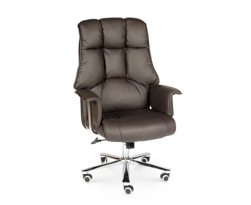 Кресло офисное Президент сталь и хром, темно-коричневая кожа