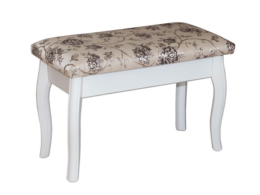 Банкетка из массива березы, розы светлые, белый