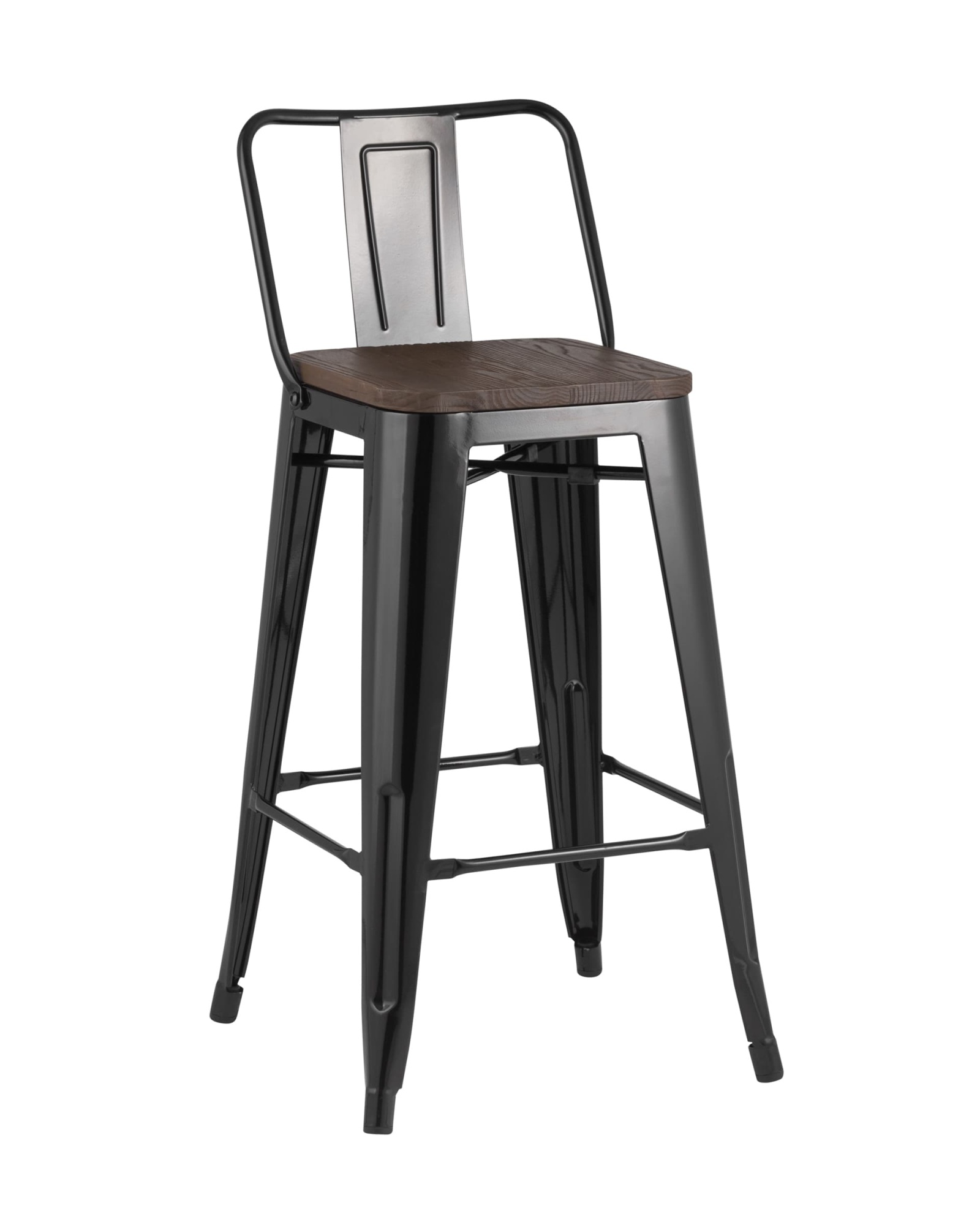 Стул полубарный TOLIX WOOD со спинкой черный глянцевый