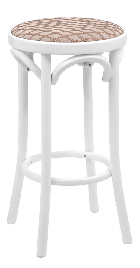 Полубарный деревянный табурет Венский 650 белая эмаль с мягким сиденьем из бежевой ткани