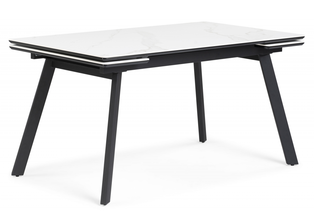 Керамический стол Норман 140(200)х80х75 белый мрамор, черный
