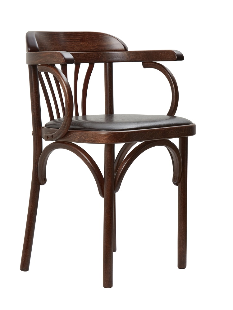 Деревянный стул Венский темный тон с мягким сиденьем из коричневой экокожи