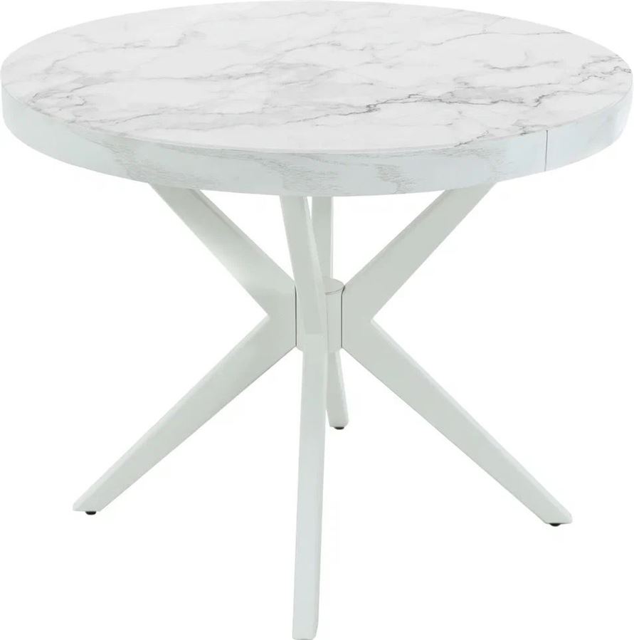 Стол раздвижной "Оскар D95" Glass фотопечать мрамор №71, тон 9 эмаль белая