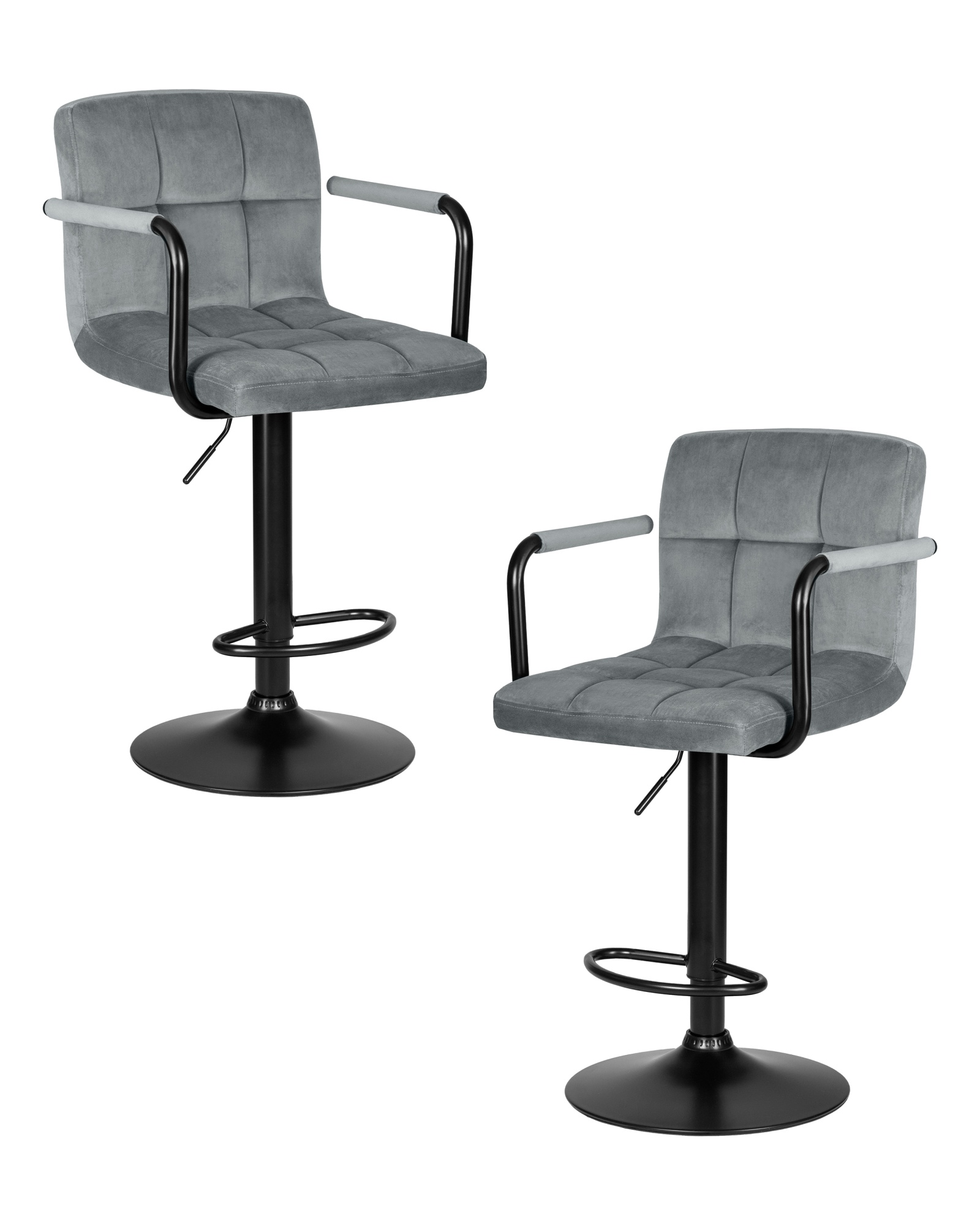 Набор 2 шт Стул барный KRUGER ARM BLACK, серый велюр (MJ9-75)