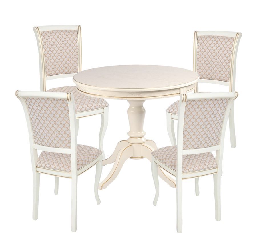 Обеденная группа стол Эгина + стул Дионис 4 шт. эмаль 11 + патина золото, ткань стула Nota Gold