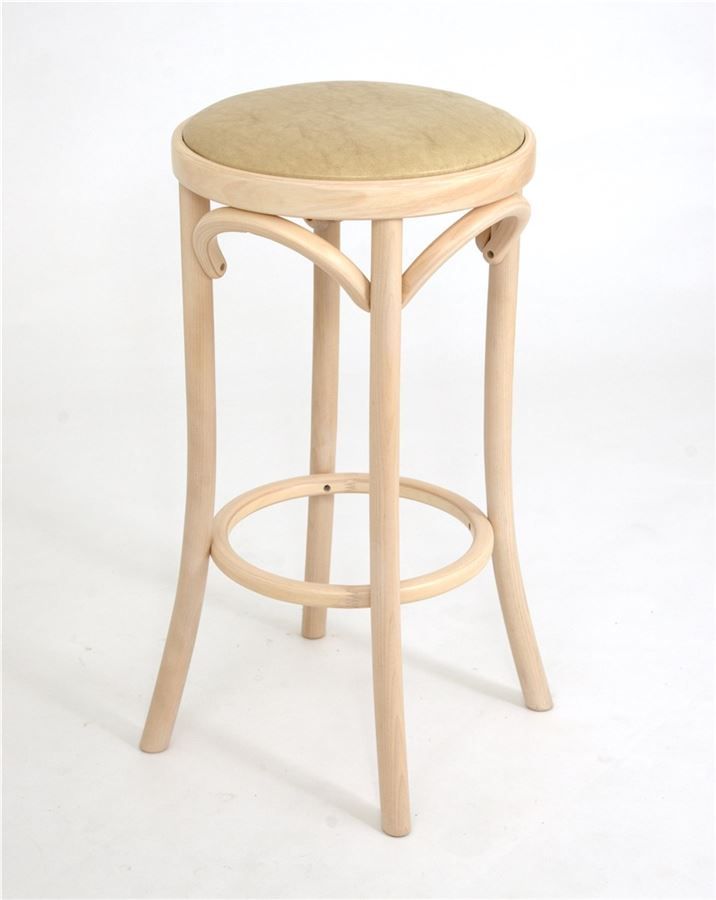 Полубарный деревянный табурет Венский 650 беленый дуб с мягким сиденьем из бежевой экокожи