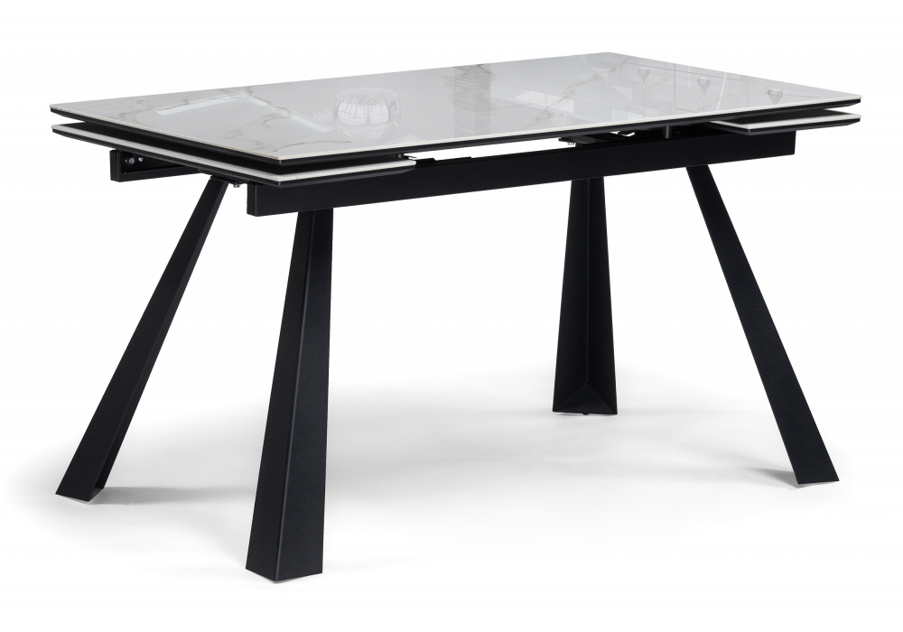 Керамический стол Маунт 140x80 белый мрамор, черный кварц, черный