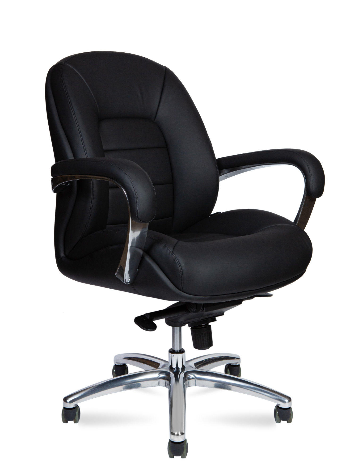 Кресло офисное Grand LB черный, экокожа и металл, мягкое сиденье, с подлокотниками