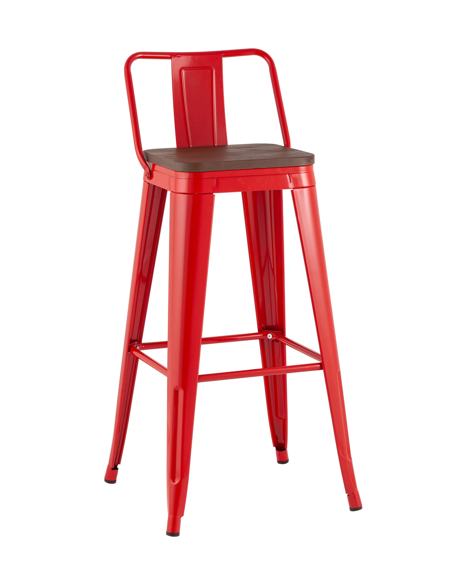Стул барный TOLIX со спинкой красный глянцевый + темное дерево KD