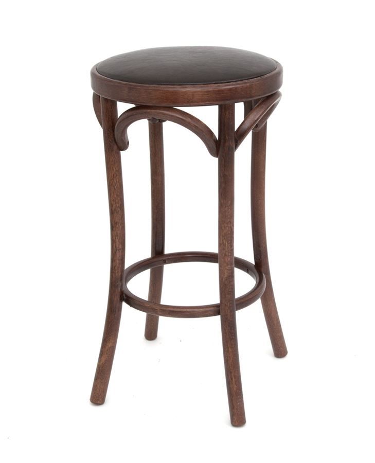 Полубарный деревянный табурет Венский 650 темный тон с мягким сиденьем из коричневой экокожи