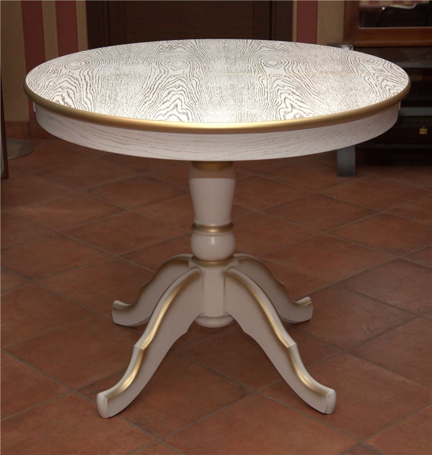 Стол Круглый белый, патина золото