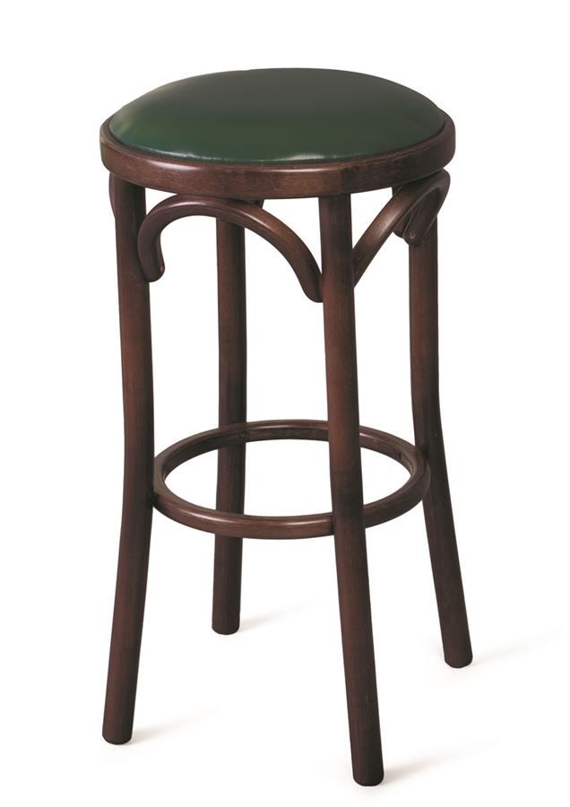 Полубарный деревянный табурет Венский 650 темный тон с мягким сиденьем из зеленой экокожи