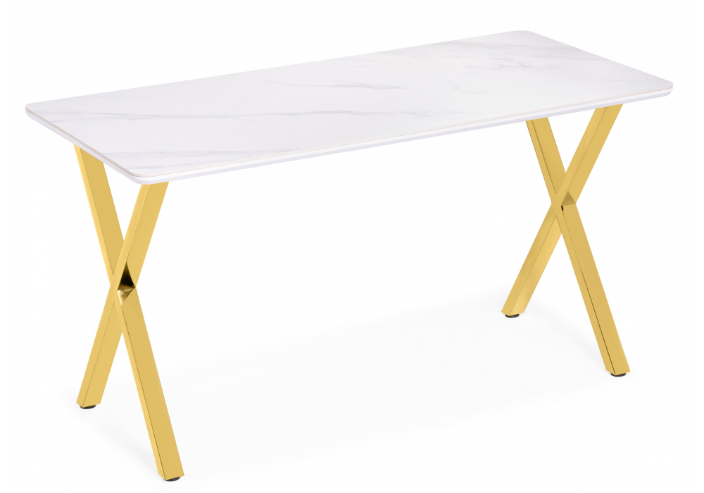 Керамический стол Селена 3 180х90х77 белый мрамор, золото
