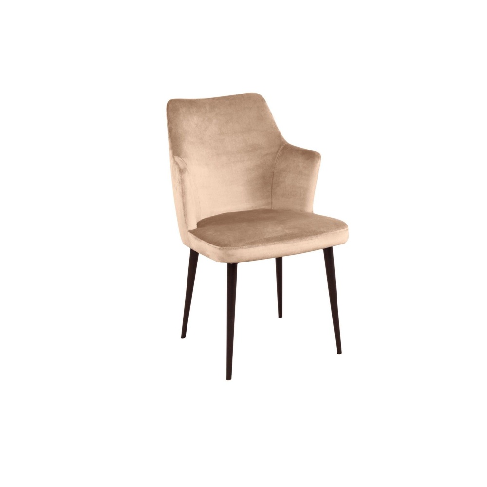 Стул с подлокотниками Hunt, бархат бежевый, черный конус
