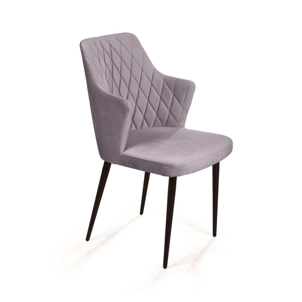 Стул с подлокотниками Hunt ромб, бархат светло-серый, черный конус