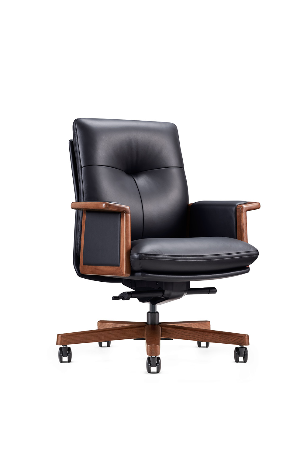 Кресло офисное Vivaldi LB черный, натуральная кожа и дерево и пластик, мягкое сиденье, с подлокотниками