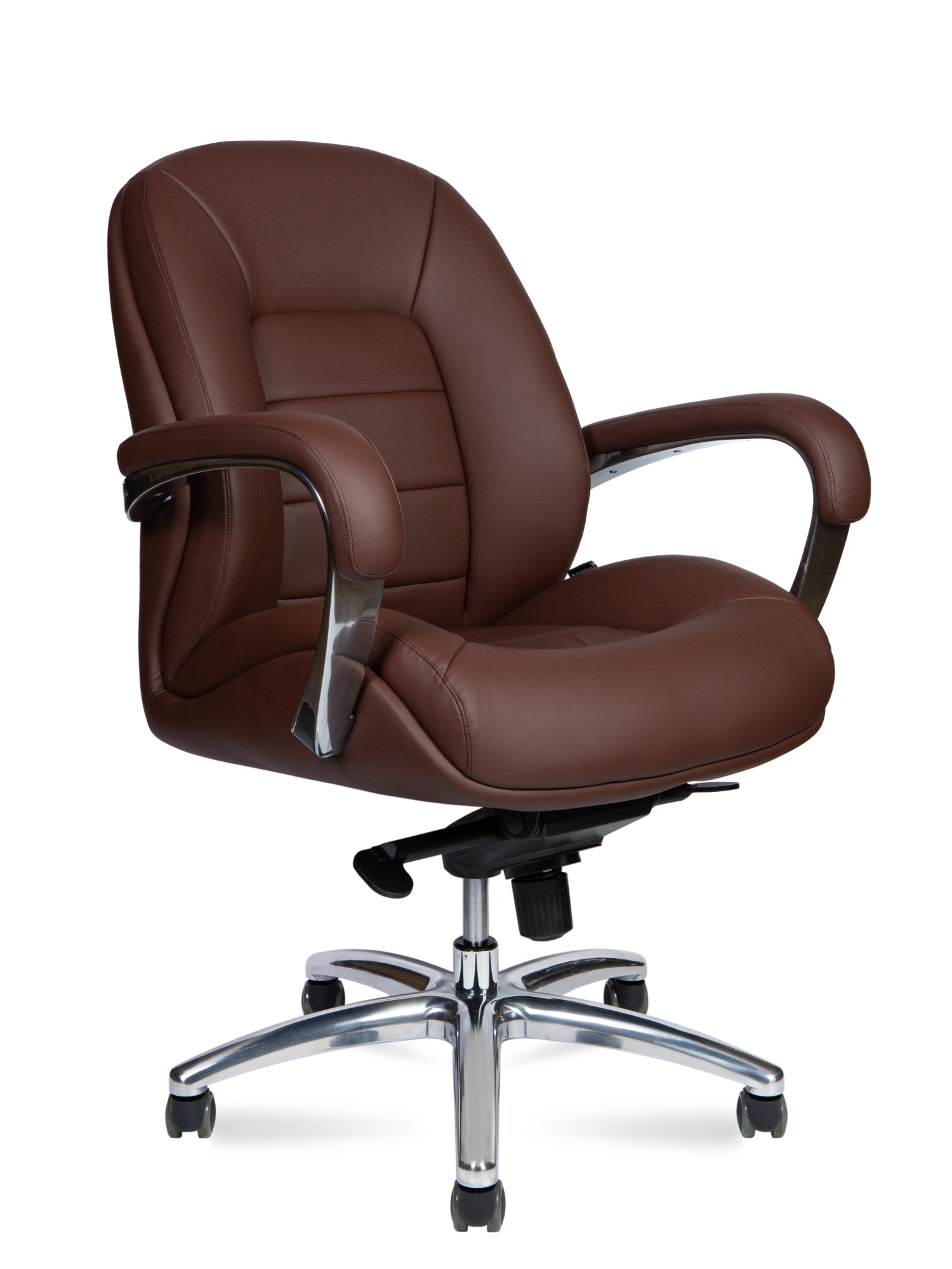 Кресло офисное Grand LB коричневый, экокожа и металл, мягкое сиденье, с подлокотниками