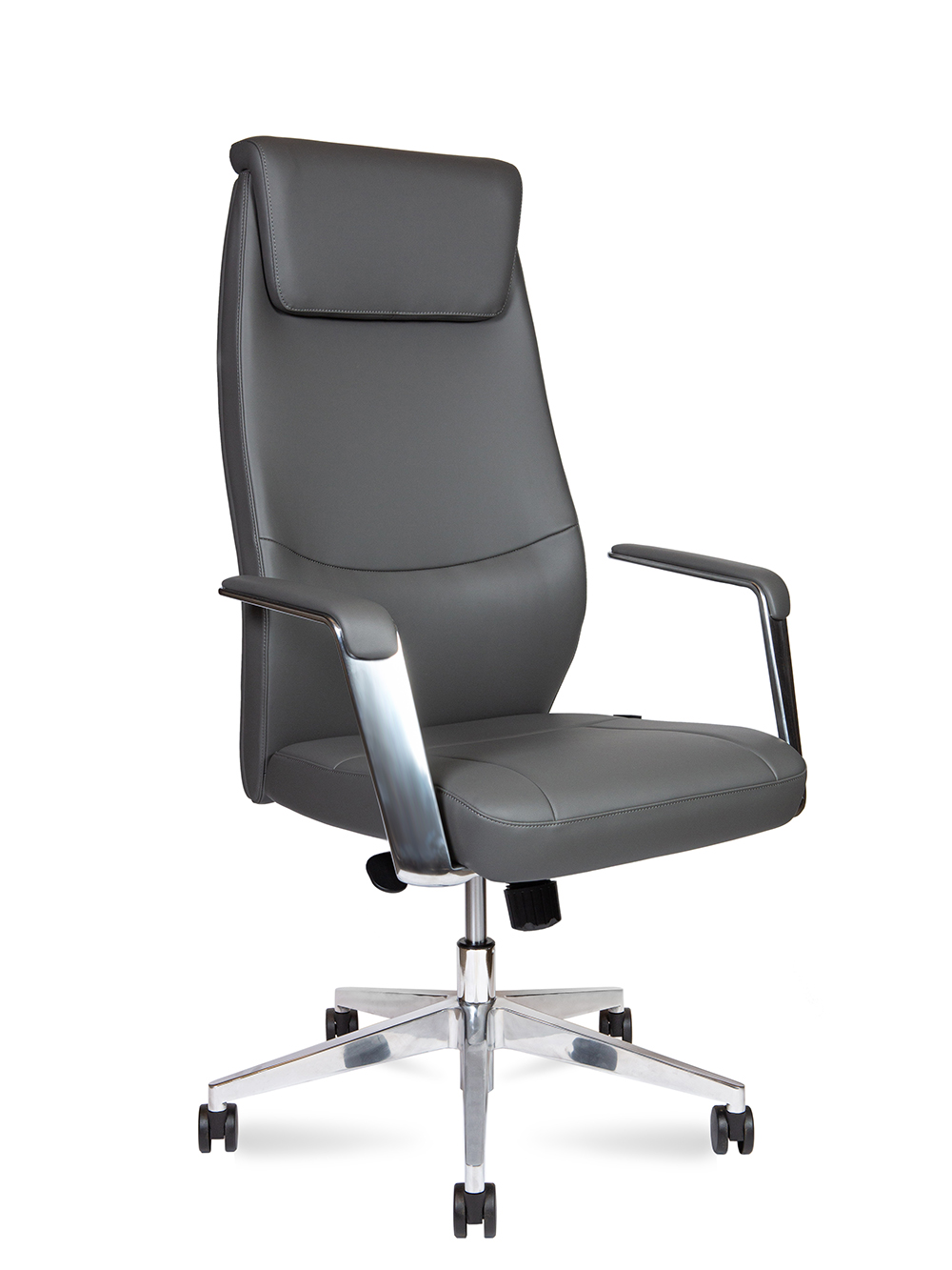 Кресло офисное Davos серый, экокожа и металл, мягкое сиденье, с подлокотниками