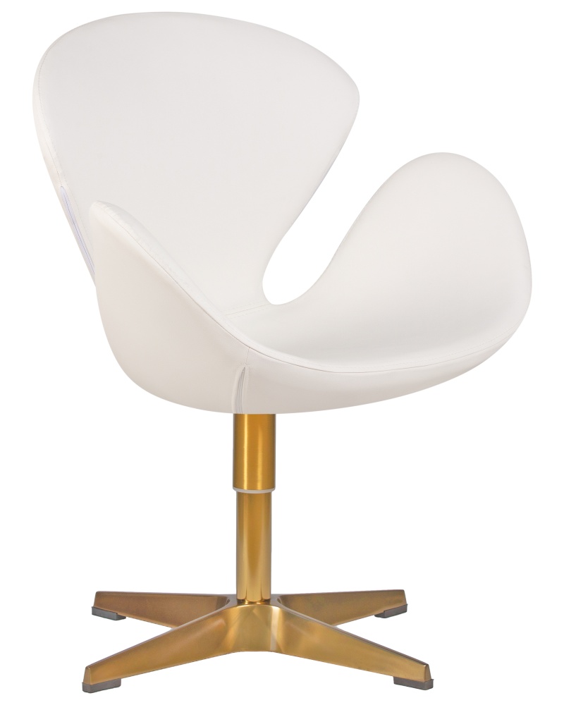 Кресло дизайнерское SWAN белый экокожа, золотое основание
