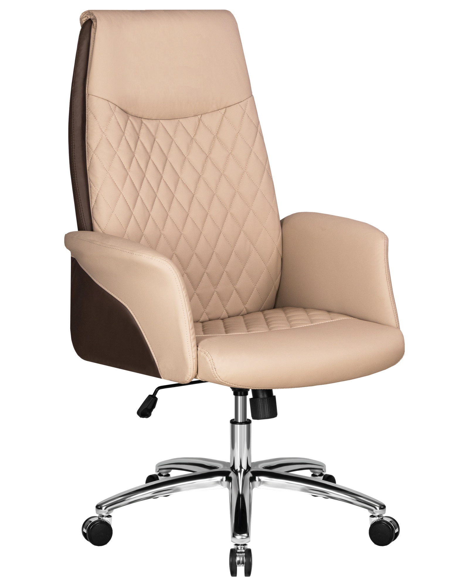 Офисное кресло LEONARD бежевый и коричневый, экокожа и металл, мягкое сиденье, с подлокотниками