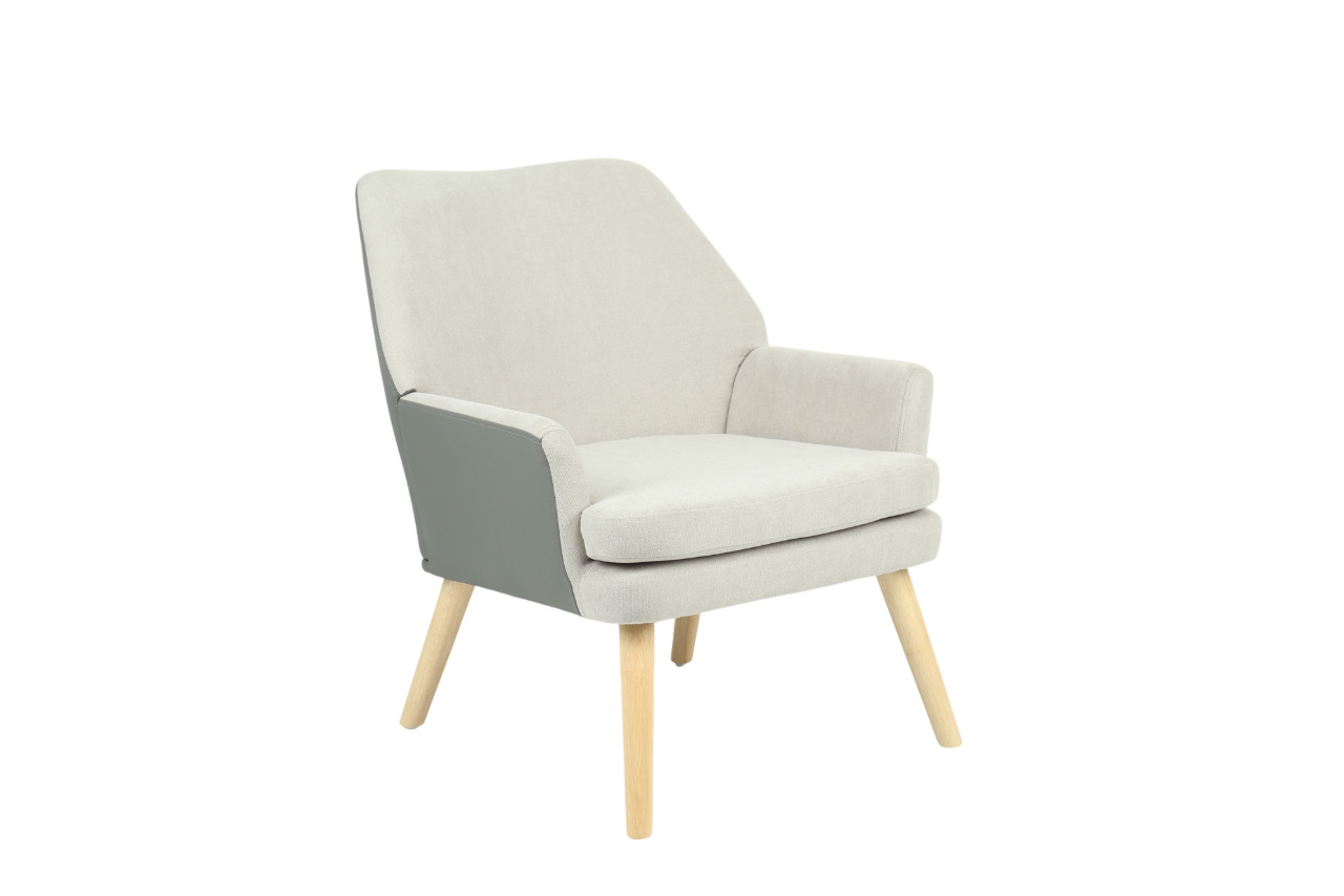 Кресло Харви серый с серой экокожей деревянные ножки