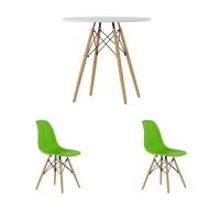 Стол EAMES D80 белый + 2 стула EAMES style салатовые