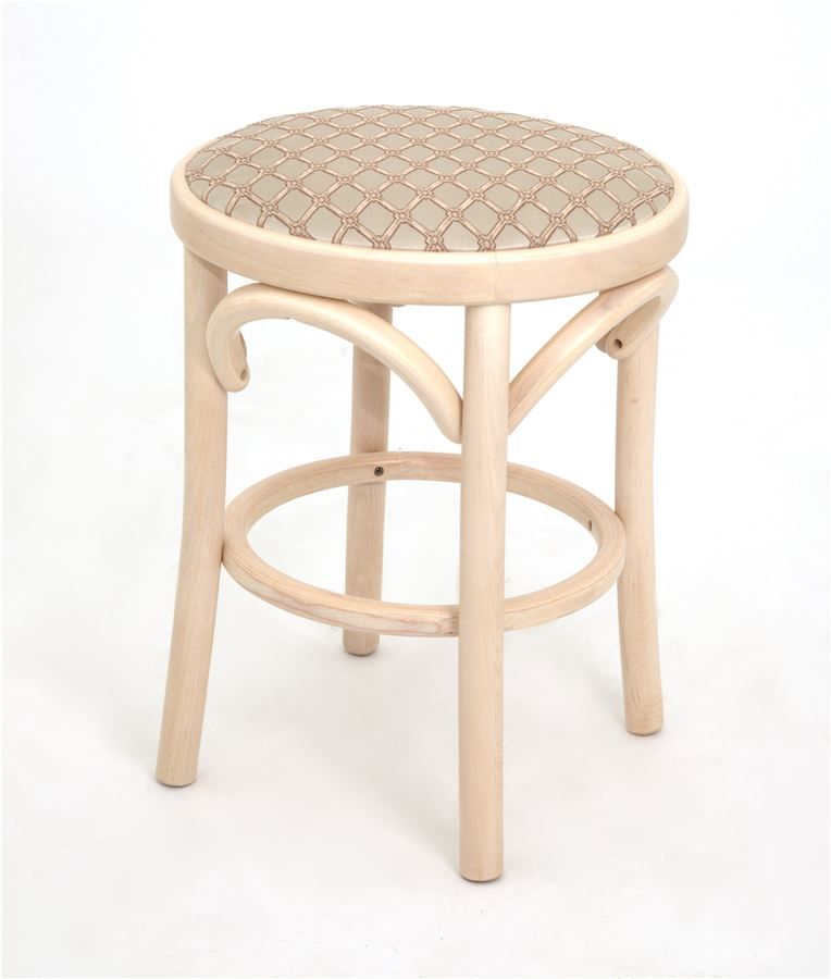 Деревянный табурет Венский беленый дуб с мягким сиденьем из бежевой ткани