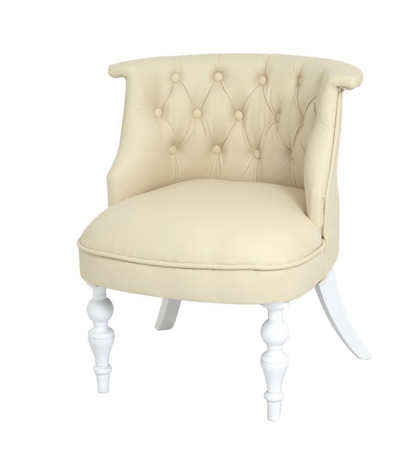 Деревянное кресло Бархат кремовая экокожа с белыми ножками