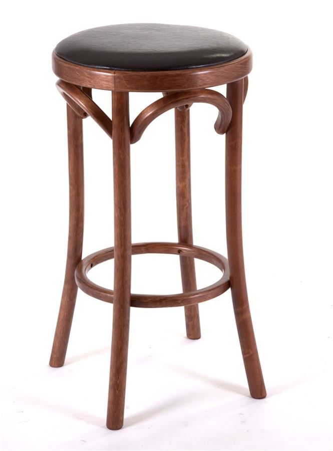 Полубарный деревянный табурет Венский 650 средний тон с мягким сиденьем из коричневой экокожи
