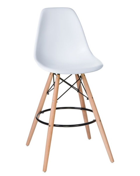 Стул барный DSW BAR ножки светлый бук сиденья белый W-02