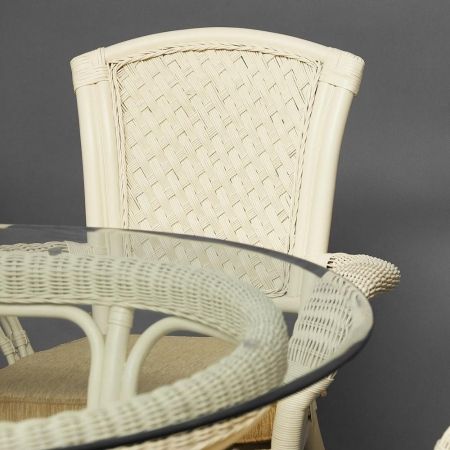 Комплект обеденный "ANDREA GRAND" (стол со стеклом + 6 кресел + подушки) белый, ткань рубчик, кремовый