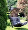 "Виши" подвесное кресло-кокон из искусственного ротанга, цвет коричневый с серо-коричневой подушкой