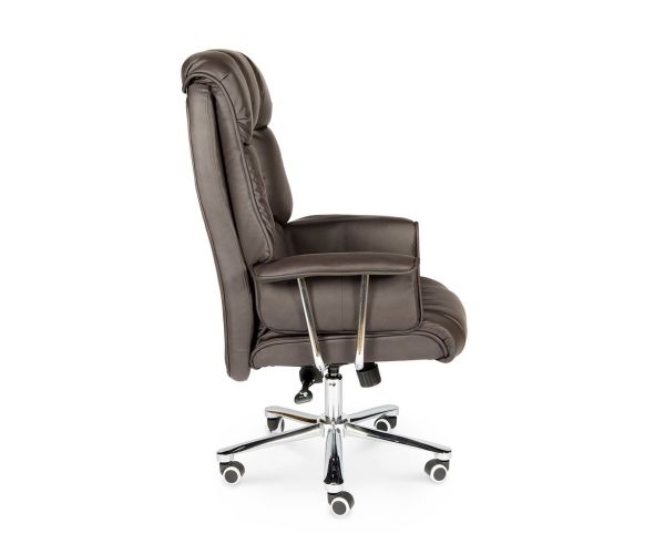 Кресло офисное Президент сталь и хром, темно-коричневая кожа