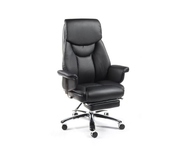 Кресло офисное Парламент черный, сталь и хром, черная кожа