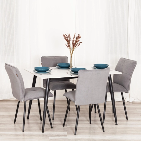 Стул обеденный Sweet серый с черными ножками, ткань и металл, мягкое сиденье, без подлокотников