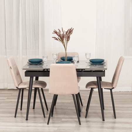 Стул обеденный Asti молочный, велюр и металл, мягкое сиденье, без подлокотников