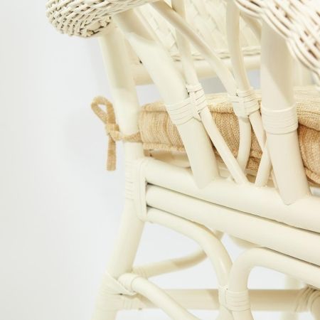 Комплект обеденный "ANDREA GRAND" (стол со стеклом + 6 кресел + подушки) белый, ткань рубчик, кремовый