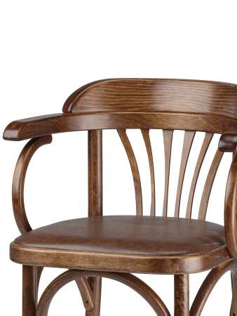 Деревянный стул Венский средний тон с мягким сиденьем из коричневой экокожи