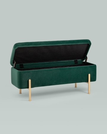 Банкетка Болейн с ящиком велюр зеленый