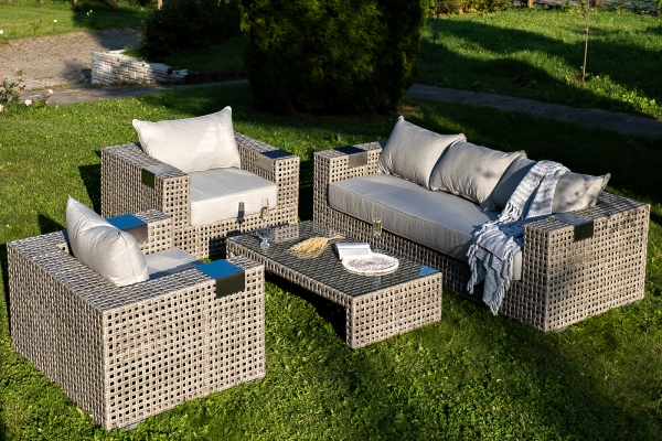 "Тито" лаунж-зона из искусственного ротанга, цвет серый