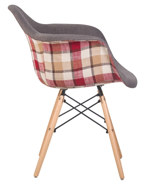 Стул обеденный DAW THOMAS ножки светлый бук, сиденье 010 яркая клетка, серая ткань