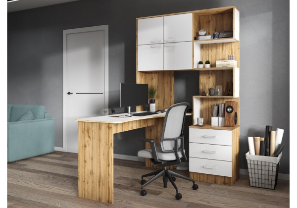 Компьютерный стол Ганор левый дуб вотан, белый