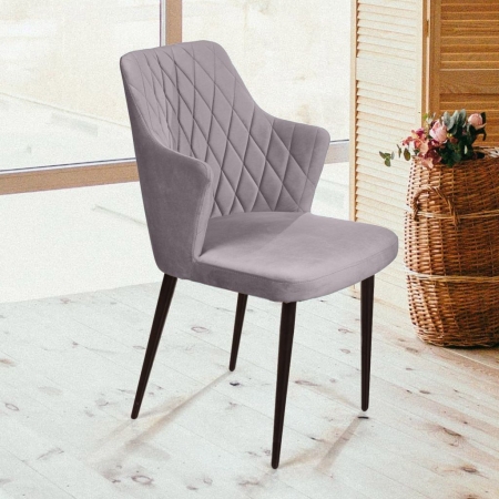 Стул с подлокотниками Hunt ромб, бархат светло-серый, черный конус