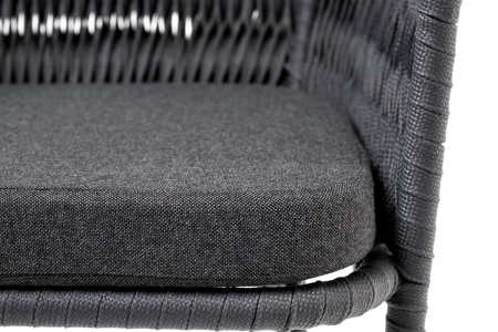 "Бордо" стул барный плетеный из роупа (колос), каркас из стали серый (RAL7022) муар, роуп серый 15мм, ткань темно-серая 027