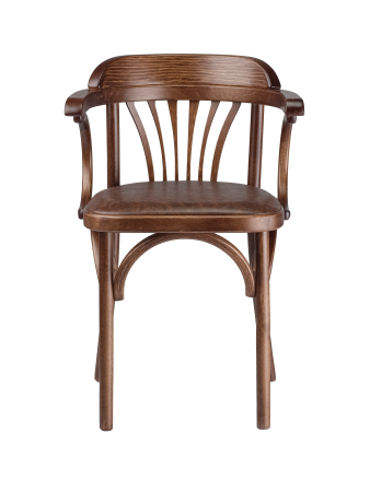 Деревянный стул Венский средний тон с мягким сиденьем из коричневой экокожи с дугами назад